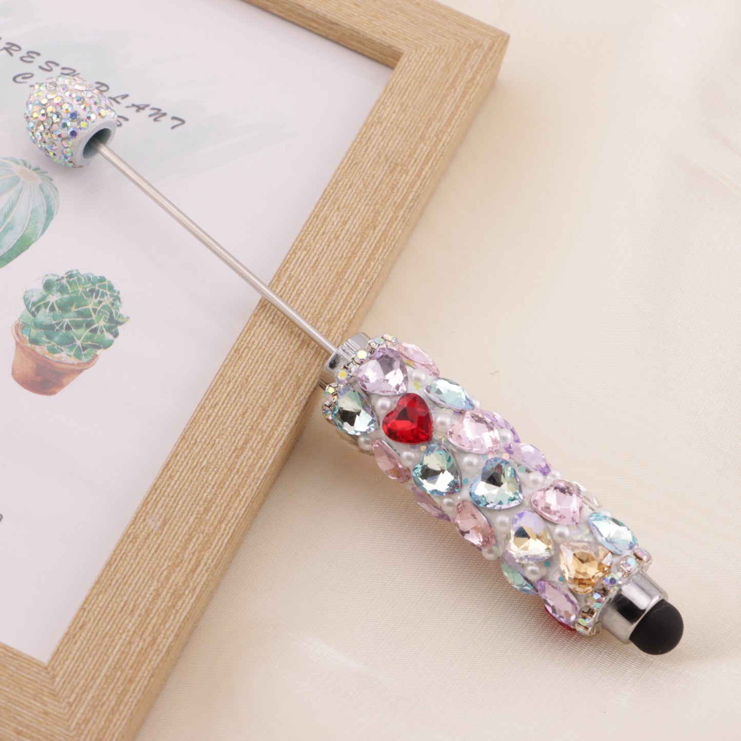 FS6396- Full Of Love Diamonds Beadable Stylus Pens Lovingly Heart - Shaped Diamond - Strung Bead Stylus Pens