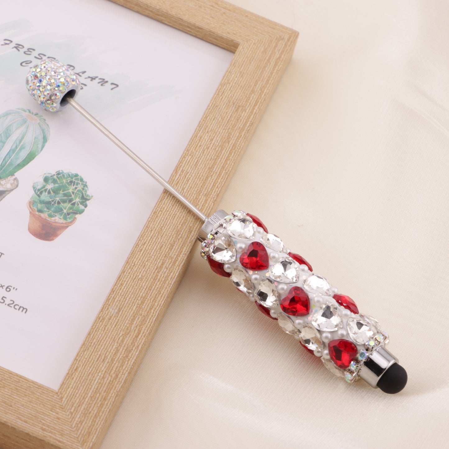FS6396- Full Of Love Diamonds Beadable Stylus Pens Lovingly Heart - Shaped Diamond - Strung Bead Stylus Pens
