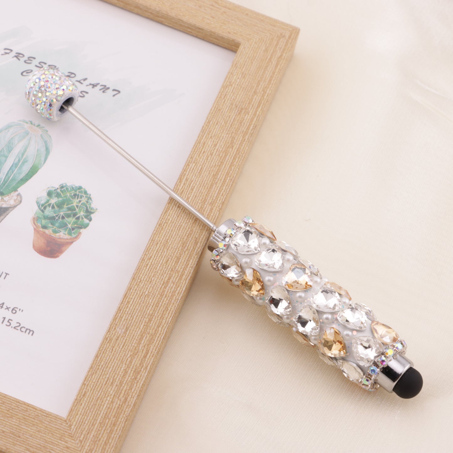 FS6396- Full Of Love Diamonds Beadable Stylus Pens Lovingly Heart - Shaped Diamond - Strung Bead Stylus Pens