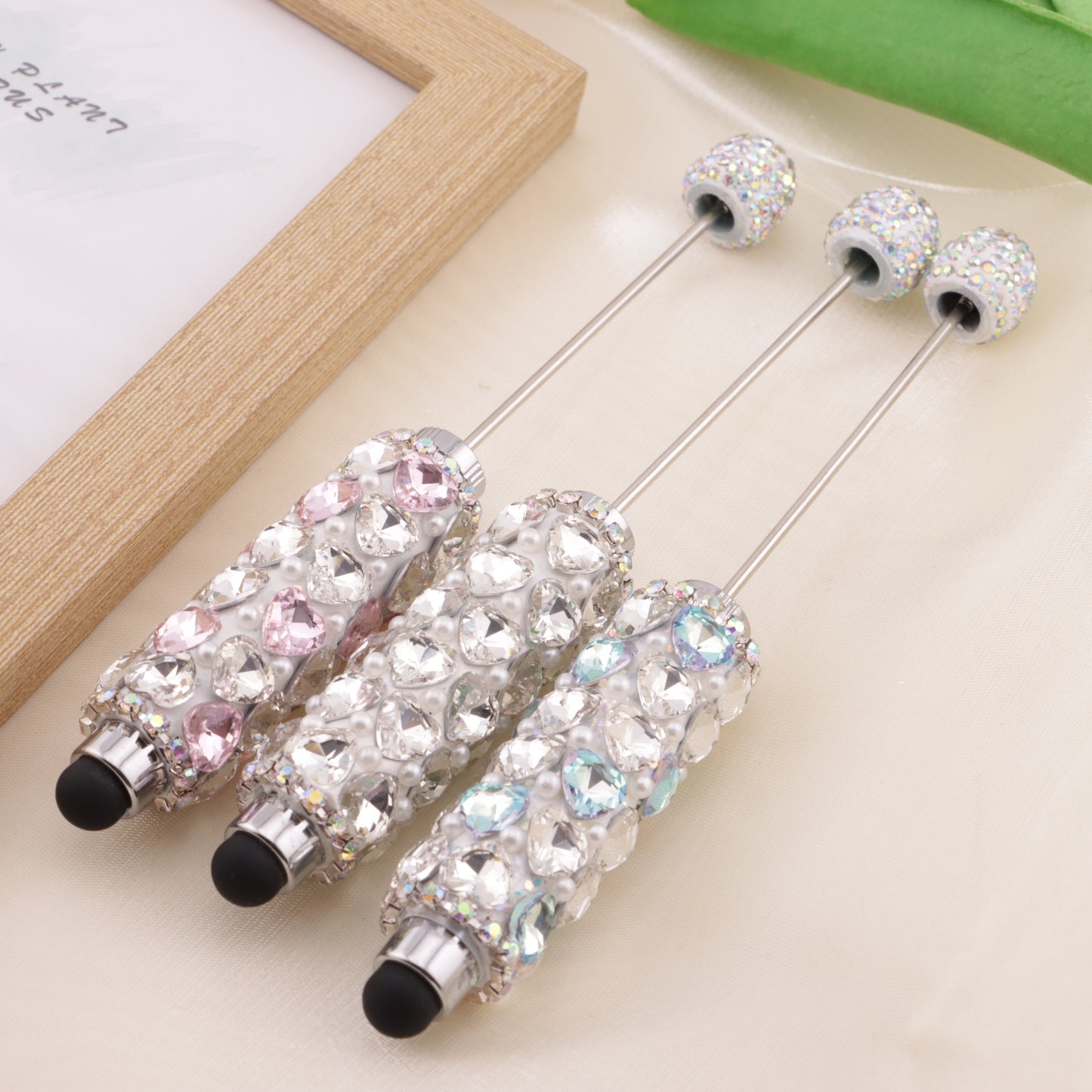 FS6396- Full Of Love Diamonds Beadable Stylus Pens Lovingly Heart - Shaped Diamond - Strung Bead Stylus Pens