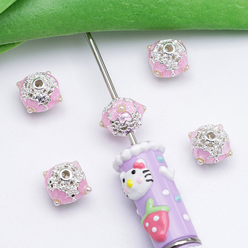 FS5097- 10mm Heart 4 Petal Metal Beads, Love - shaped Pearl Four - petal Flower Alloy Beads, Fit For Pen