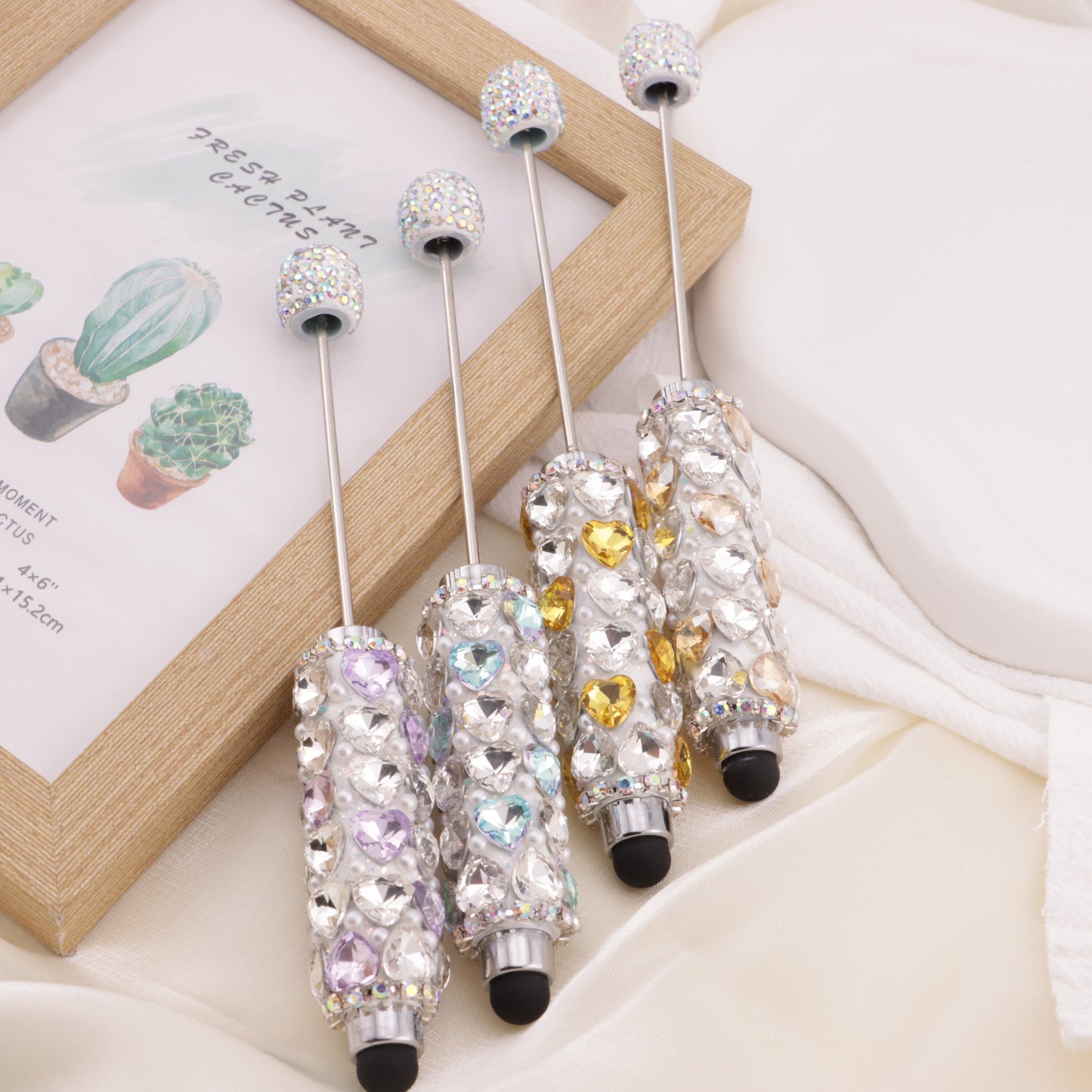 FS6396- Full Of Love Diamonds Beadable Stylus Pens Lovingly Heart - Shaped Diamond - Strung Bead Stylus Pens