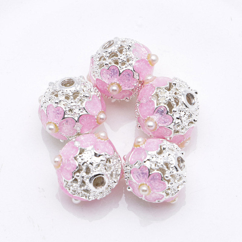 FS5097- 10mm Heart 4 Petal Metal Beads, Love - shaped Pearl Four - petal Flower Alloy Beads, Fit For Pen