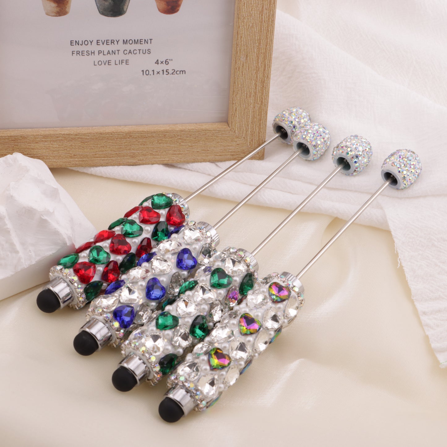 FS6396- Full Of Love Diamonds Beadable Stylus Pens Lovingly Heart - Shaped Diamond - Strung Bead Stylus Pens