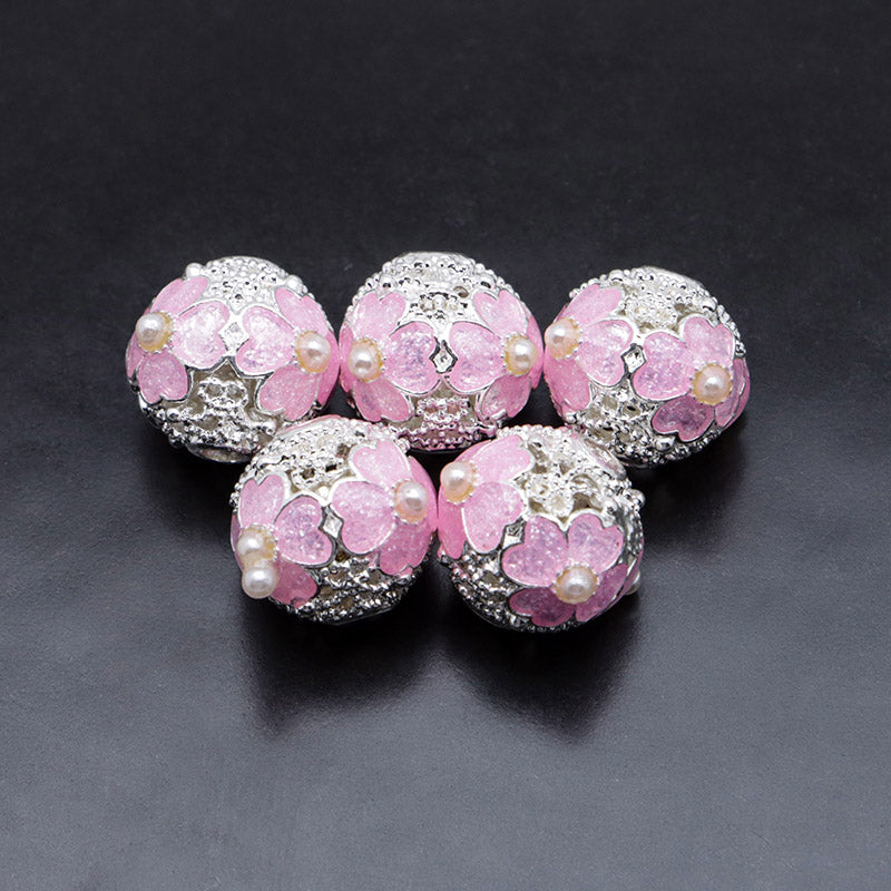 FS5097- 10mm Heart 4 Petal Metal Beads, Love - shaped Pearl Four - petal Flower Alloy Beads, Fit For Pen