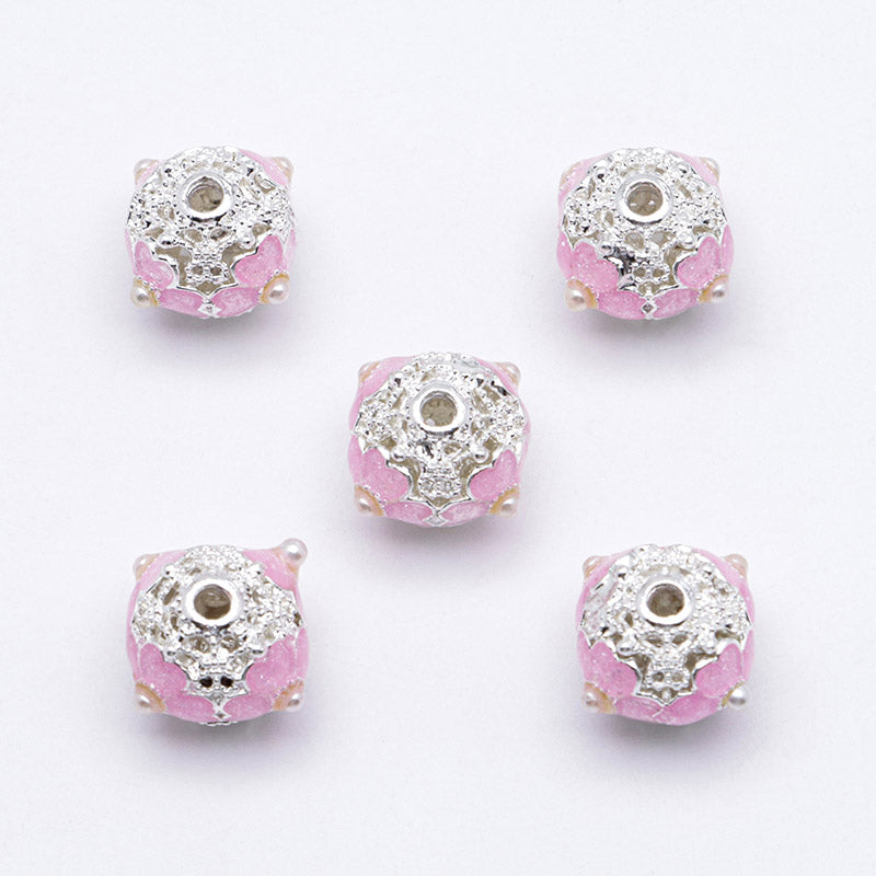 FS5097- 10mm Heart 4 Petal Metal Beads, Love - shaped Pearl Four - petal Flower Alloy Beads, Fit For Pen