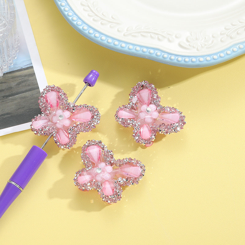 FS0934- Mixed Color Heavy Granulated Sugar Butterfly Acrylic Beads Fit For Beadable Pens