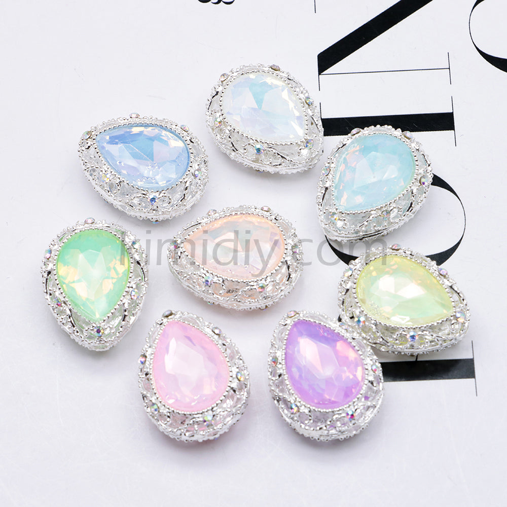 FS4853-5 Pieces Water Drop Shaped Double Sided Crystal Diamond Alloy Beads Fit For Beadable Pens