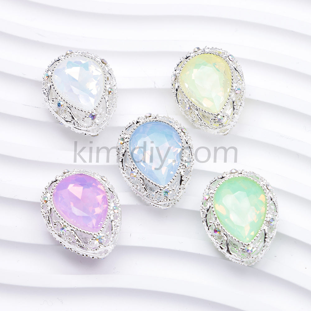 FS4853-5 Pieces Water Drop Shaped Double Sided Crystal Diamond Alloy Beads Fit For Beadable Pens