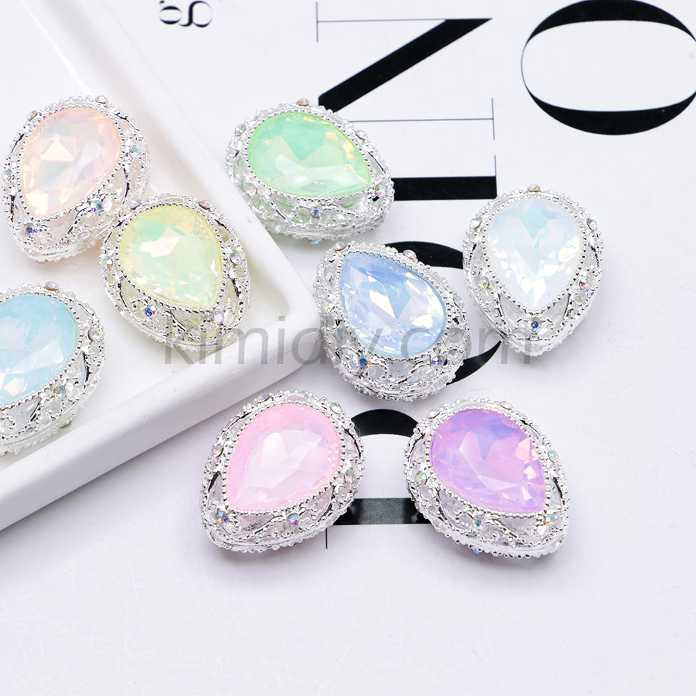 FS4853-5 Pieces Water Drop Shaped Double Sided Crystal Diamond Alloy Beads Fit For Beadable Pens