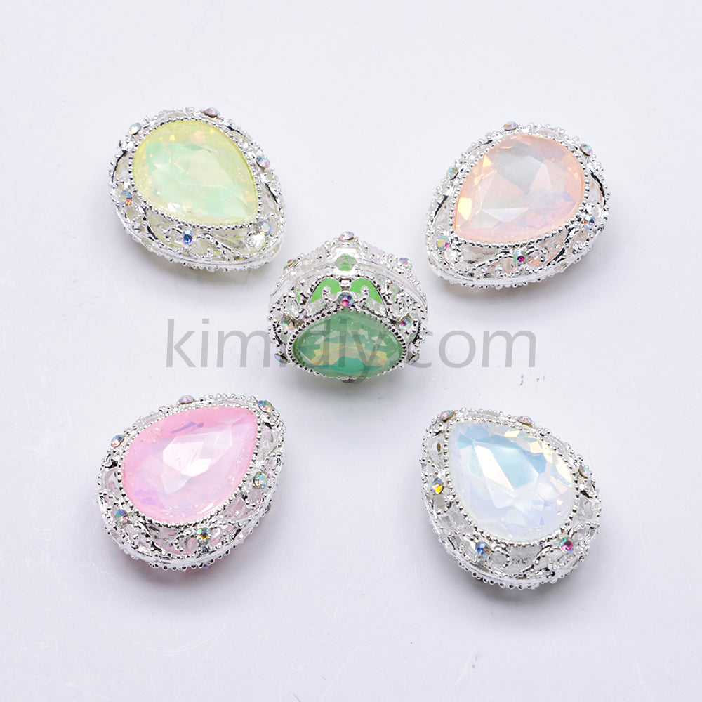 FS4853-5 Pieces Water Drop Shaped Double Sided Crystal Diamond Alloy Beads Fit For Beadable Pens