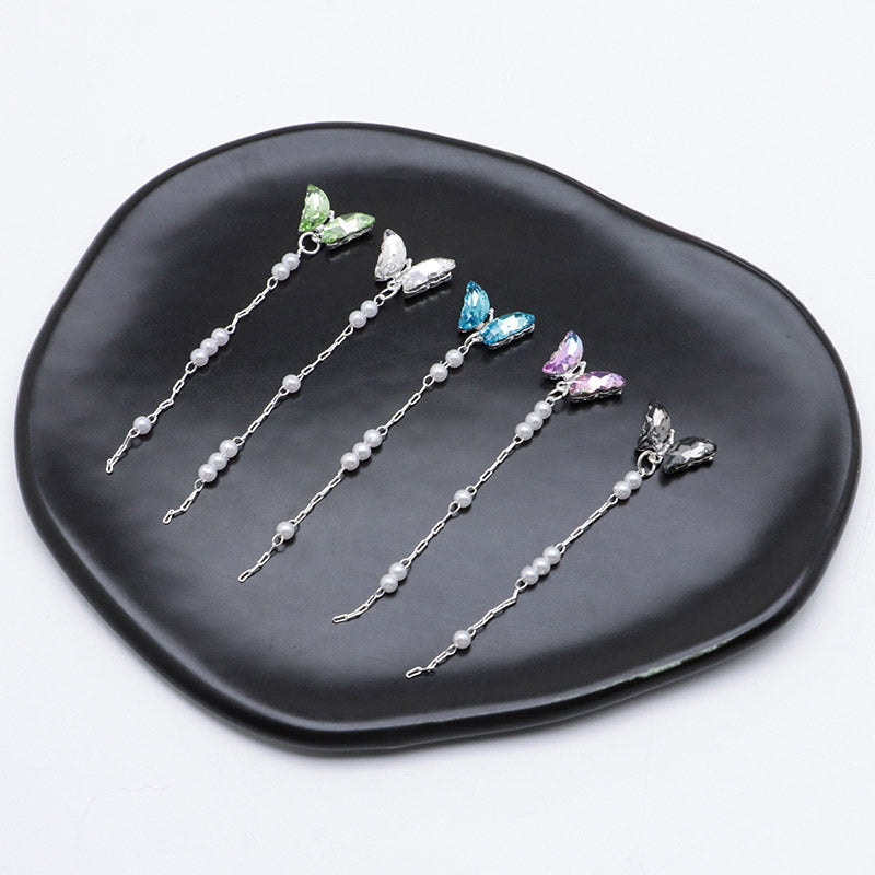 FS5362- 14*48Mm Alloy Crystal Butterfly Pearl Pendant Nail Art Stickers