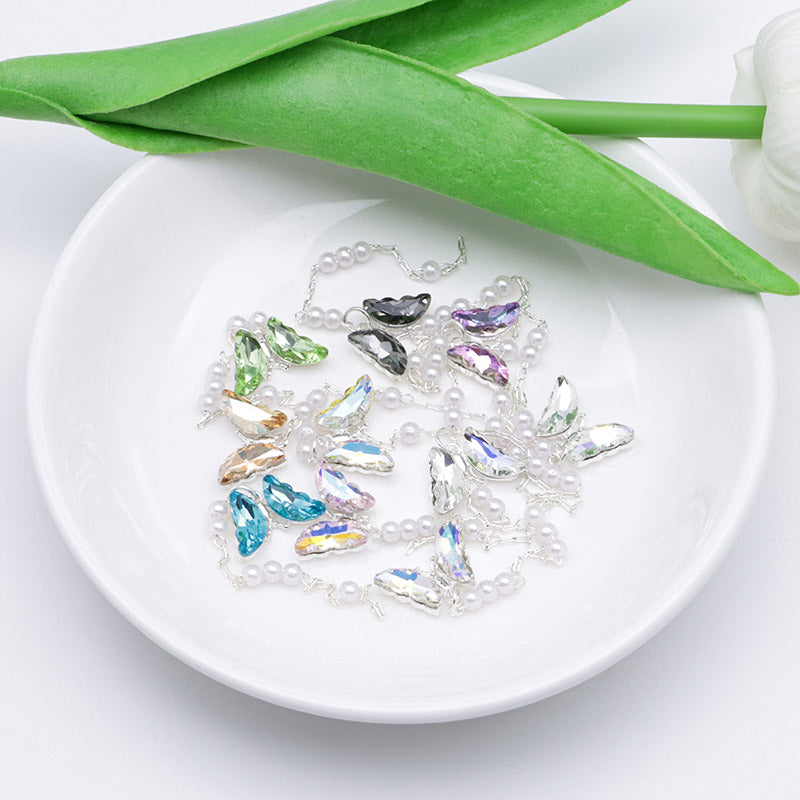 FS5362- 14*48Mm Alloy Crystal Butterfly Pearl Pendant Nail Art Stickers