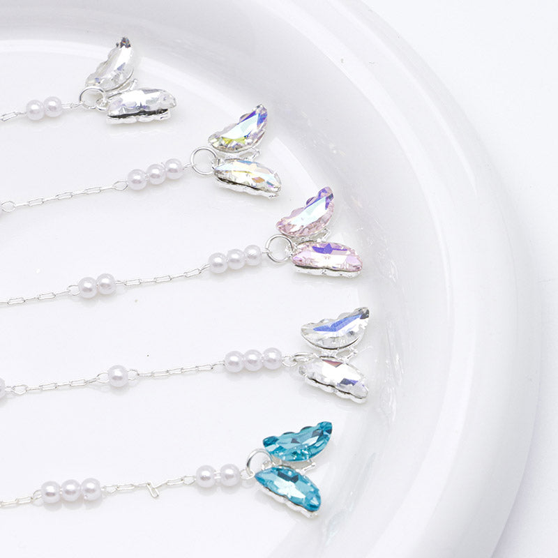 FS5362- 14*48Mm Alloy Crystal Butterfly Pearl Pendant Nail Art Stickers