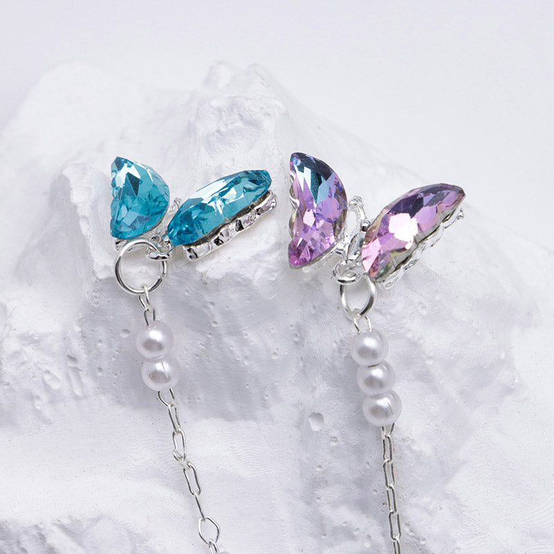 FS5362- 14*48Mm Alloy Crystal Butterfly Pearl Pendant Nail Art Stickers