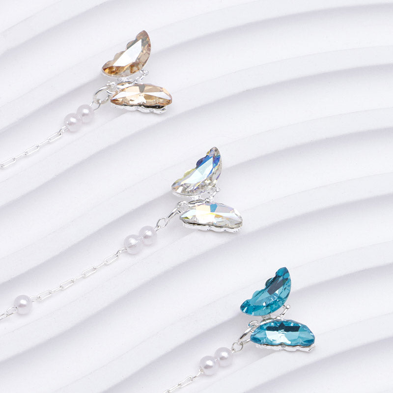 FS5362- 14*48Mm Alloy Crystal Butterfly Pearl Pendant Nail Art Stickers