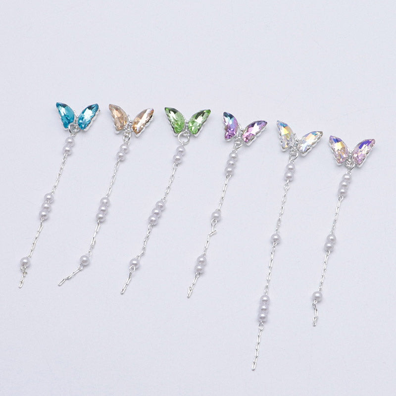 FS5362- 14*48Mm Alloy Crystal Butterfly Pearl Pendant Nail Art Stickers