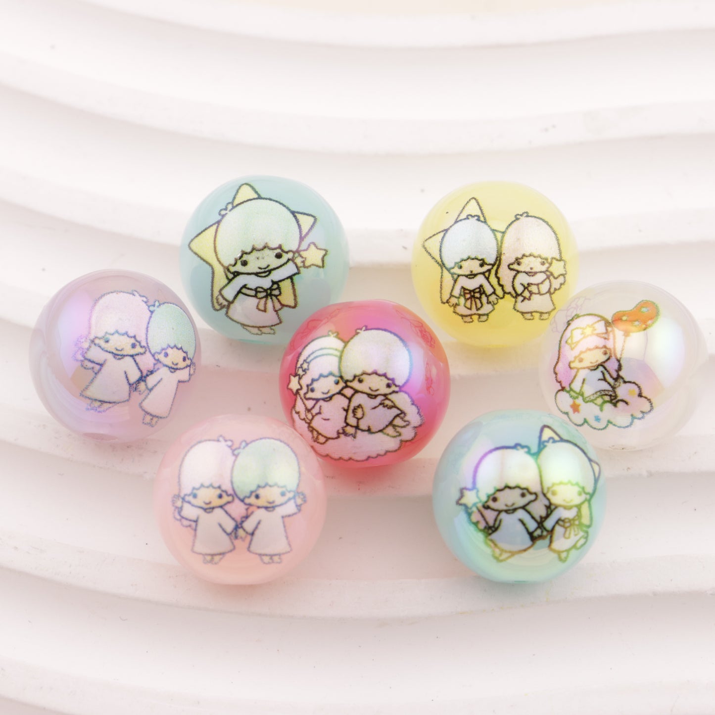 FS6497- 16mm Random Mixed Jelly Color Twin Star Printed Acrylic Beads(16mm ランダムミックスゼリーカラーツインスタープリントアクリルビーズ)