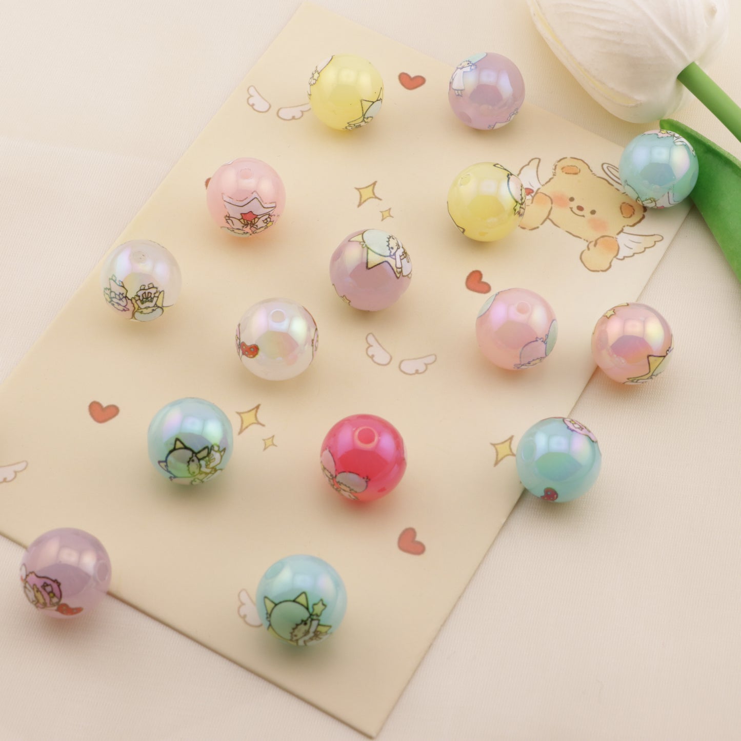 FS6497- 16mm Random Mixed Jelly Color Twin Star Printed Acrylic Beads(16mm ランダムミックスゼリーカラーツインスタープリントアクリルビーズ)