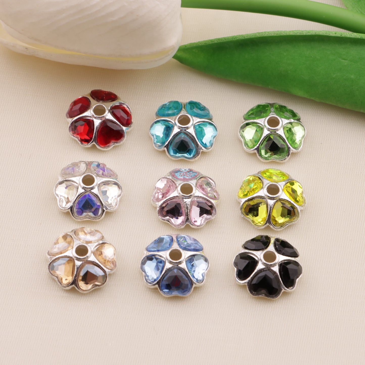 FS6506- Random Mixed Color About 15mm Heart-Shaped Diamond Alloy Spacer (ランダムミックスカラー約15mmハート型ダイヤモンド合金スペーサー)