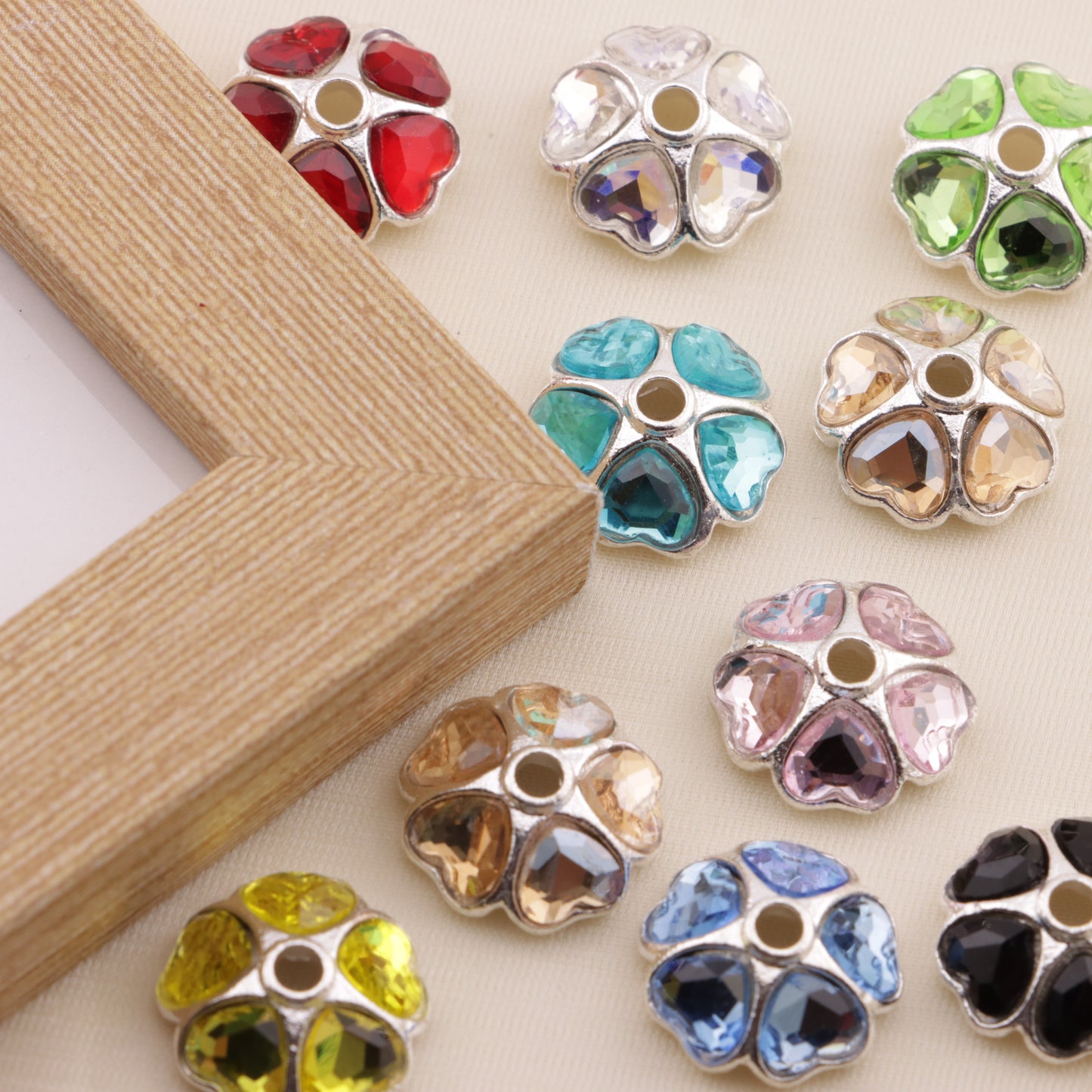 FS6506- Random Mixed Color About 15mm Heart-Shaped Diamond Alloy Spacer (ランダムミックスカラー約15mmハート型ダイヤモンド合金スペーサー)