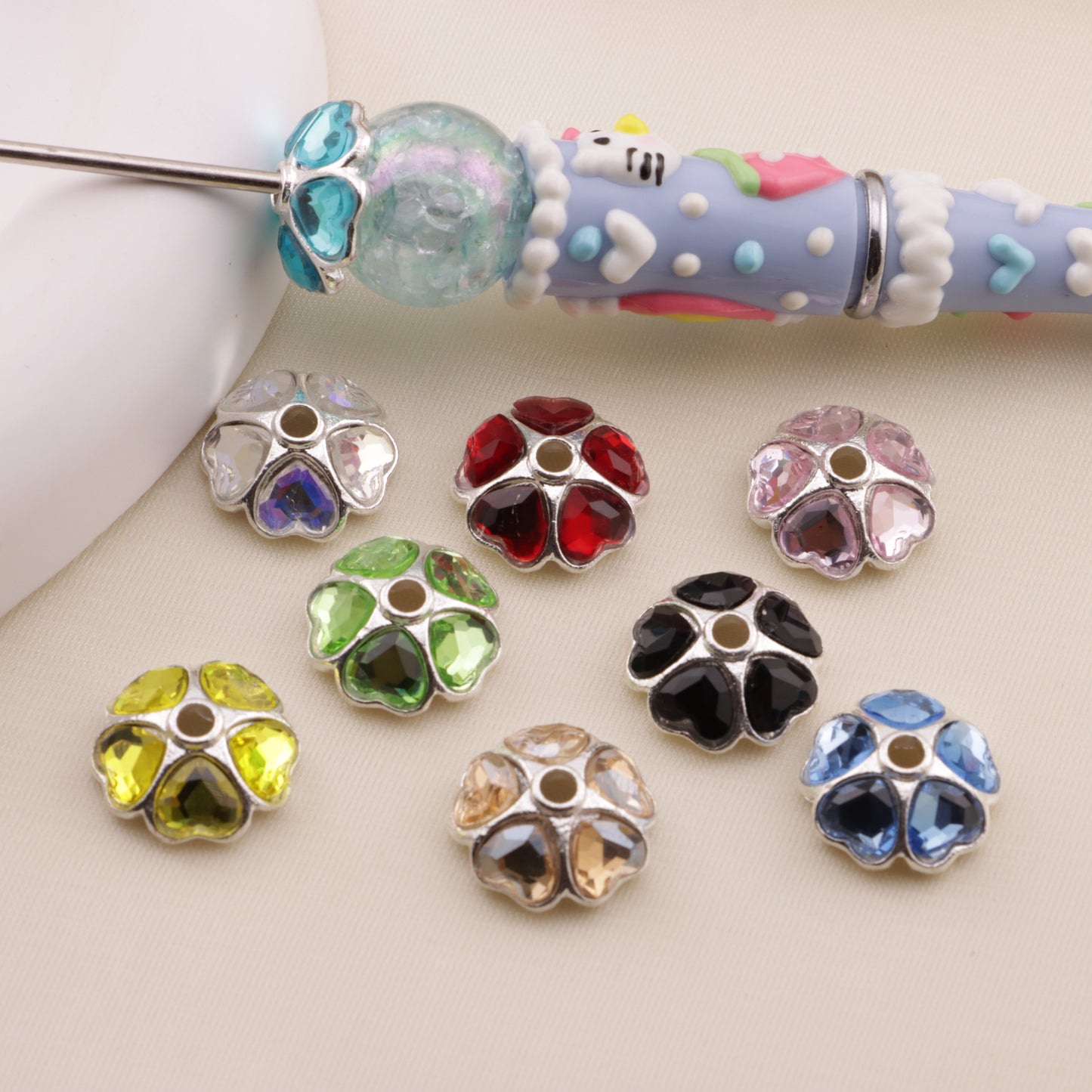 FS6506- Random Mixed Color About 15mm Heart-Shaped Diamond Alloy Spacer (ランダムミックスカラー約15mmハート型ダイヤモンド合金スペーサー)