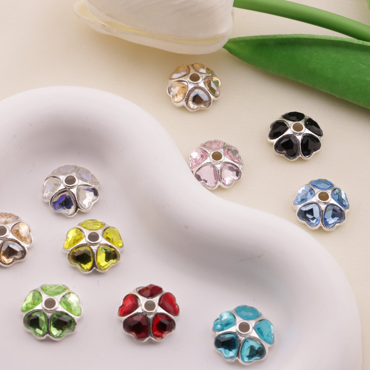 FS6506- Random Mixed Color About 15mm Heart-Shaped Diamond Alloy Spacer (ランダムミックスカラー約15mmハート型ダイヤモンド合金スペーサー)