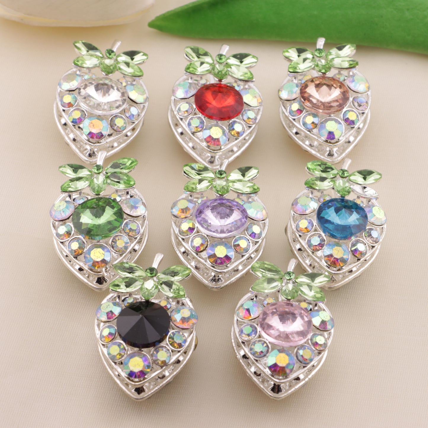 FS6492- Approximately 34×23mm Double-Sided Drilled Strawberry Four-Way Alloy Beads