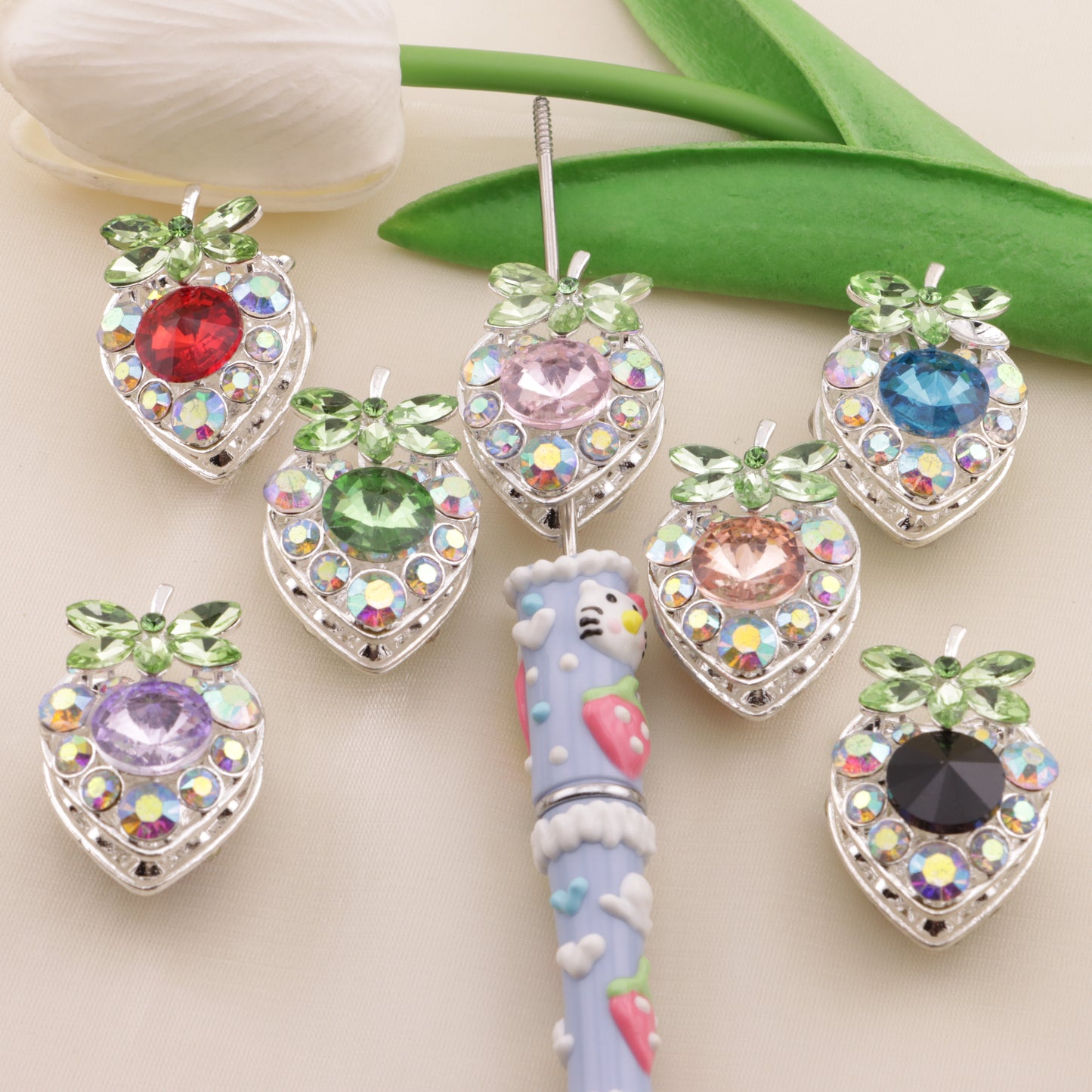 FS6492- Approximately 34×23mm Double-Sided Drilled Strawberry Four-Way Alloy Beads