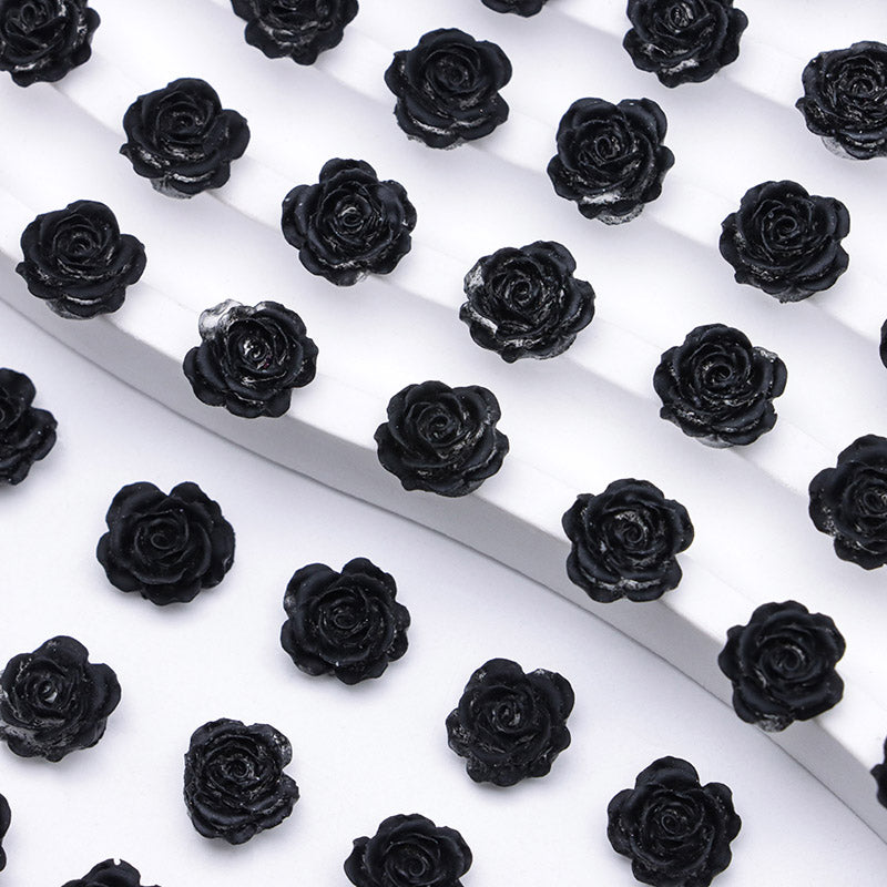 FS5373- 10mm Black Soft Flower Charms Pure Black Soft Flower Patches