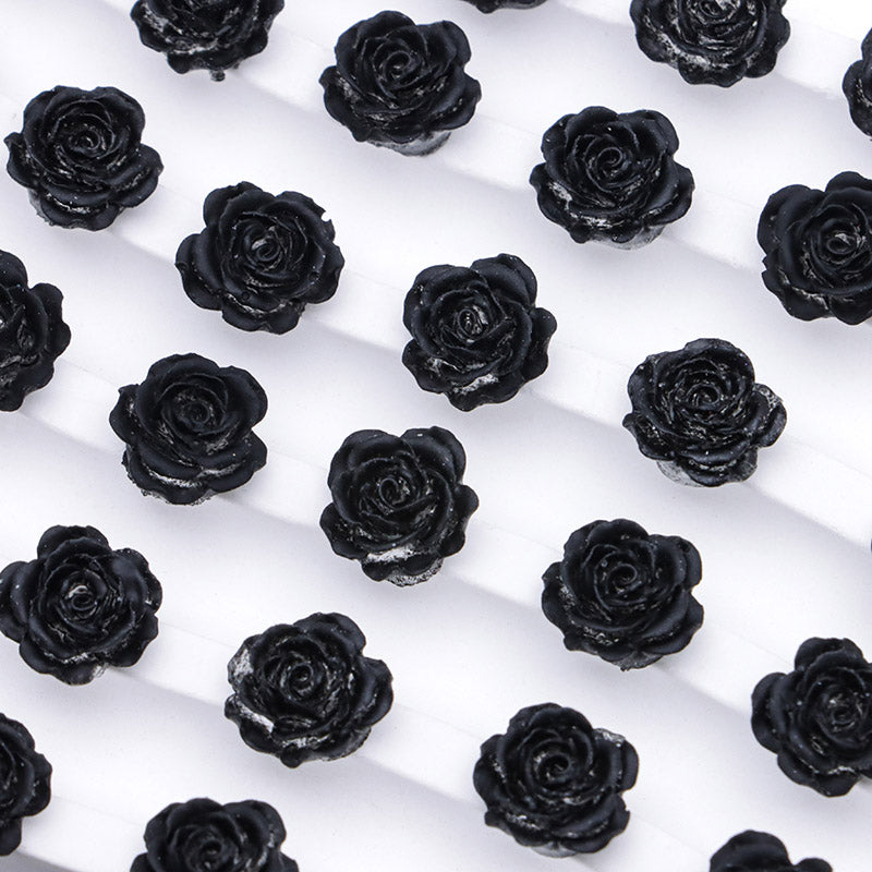 FS5373- 10mm Black Soft Flower Charms Pure Black Soft Flower Patches