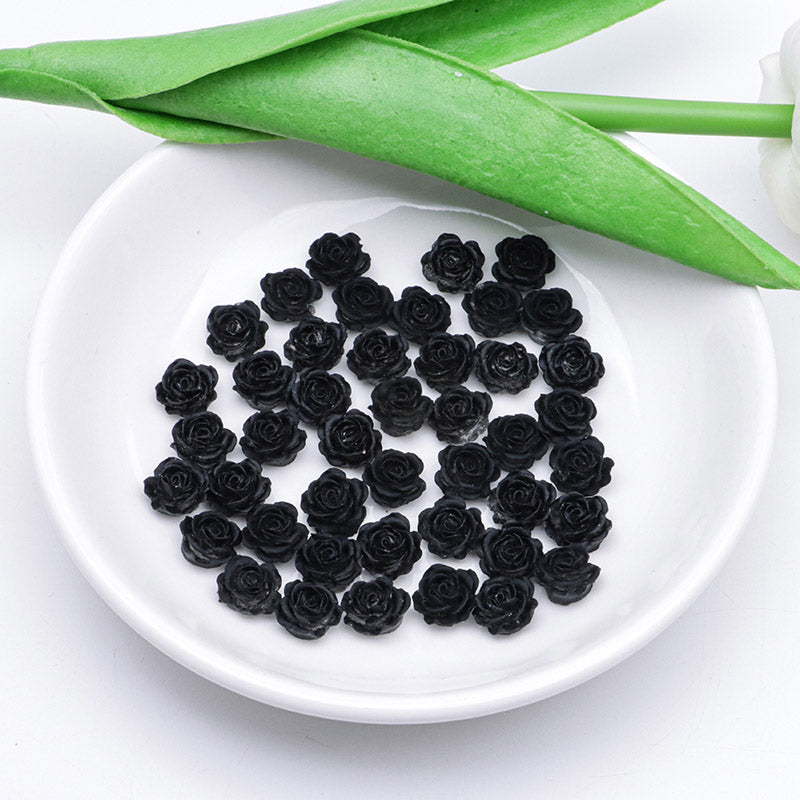 FS5373- 10mm Black Soft Flower Charms Pure Black Soft Flower Patches