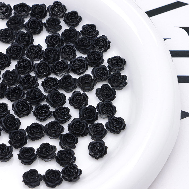 FS5373- 10mm Black Soft Flower Charms Pure Black Soft Flower Patches