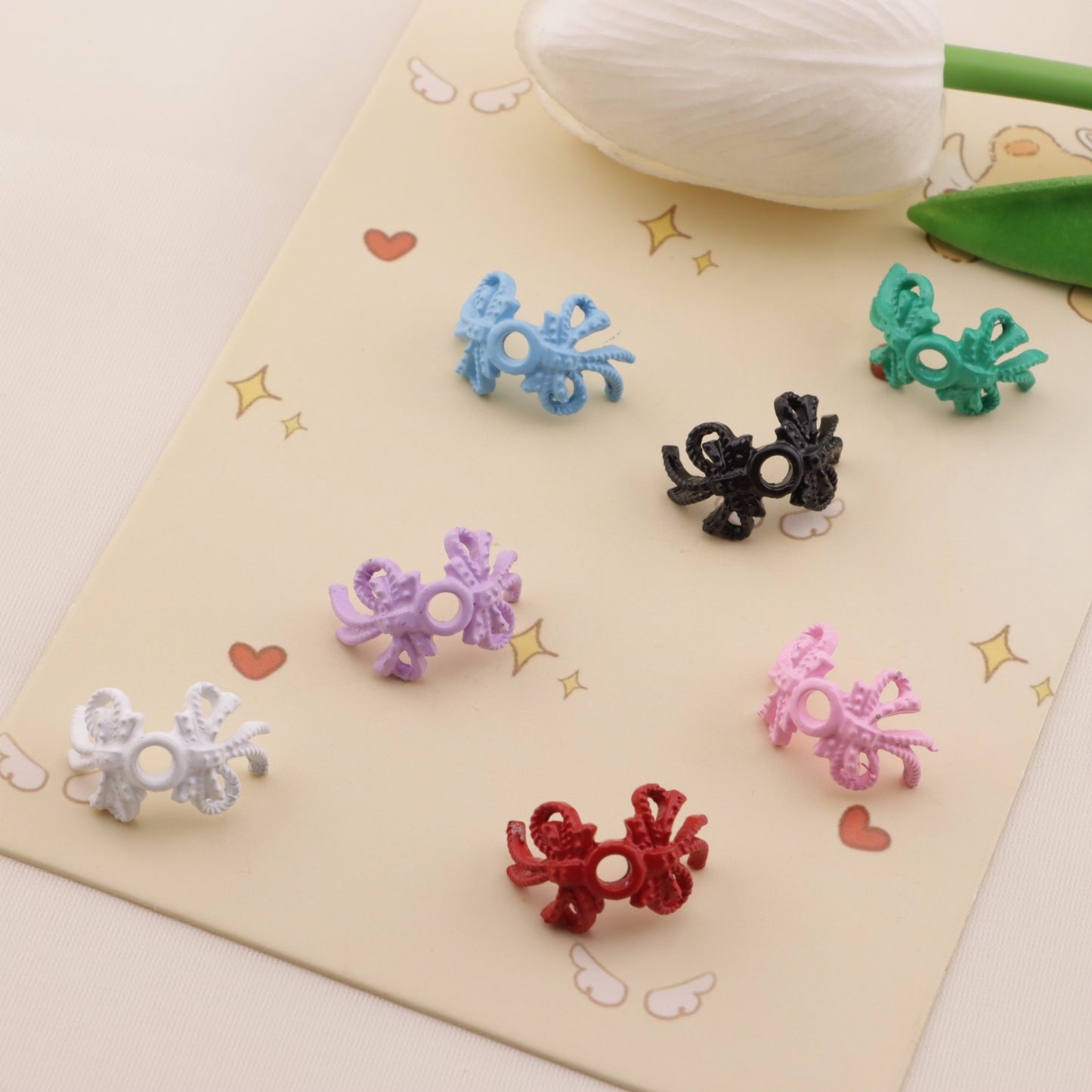 FS6549- ENAMEL DOUBLE BOWS METAL SPACERS Enamel Double Bows Metal Spacers