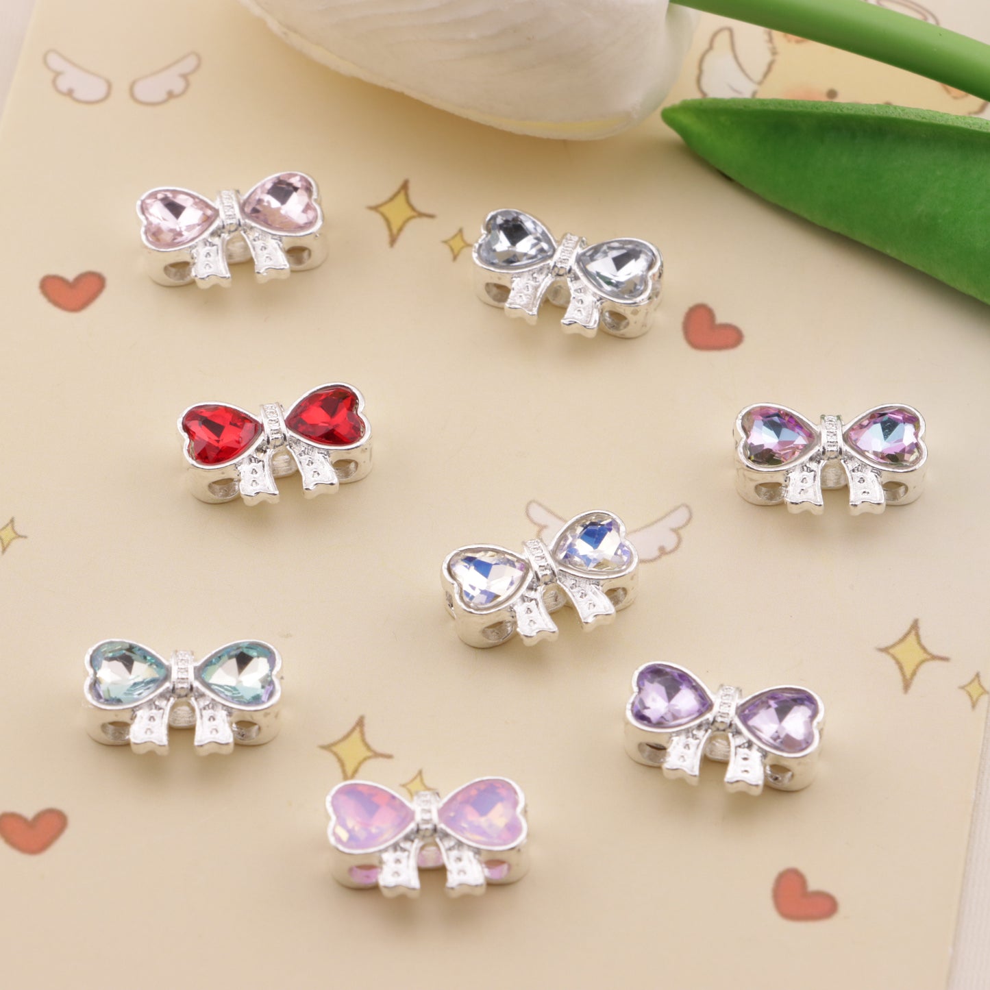 FS6553- 16×11Mm Double Heart Bows Metal 4 Hole Beads Double Love Heart Bowknot Metal Four-Way Beads