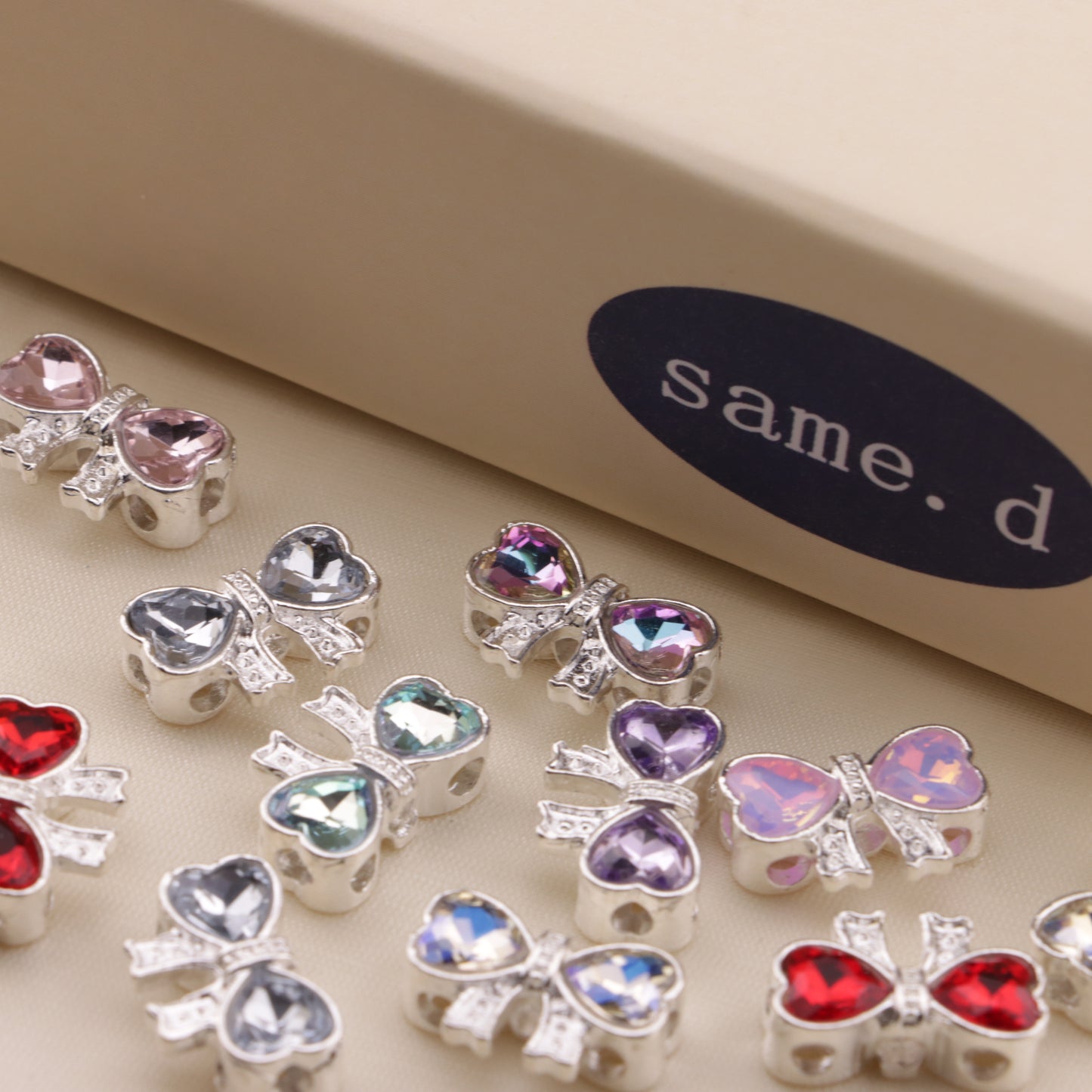 FS6553- 16×11Mm Double Heart Bows Metal 4 Hole Beads Double Love Heart Bowknot Metal Four-Way Beads