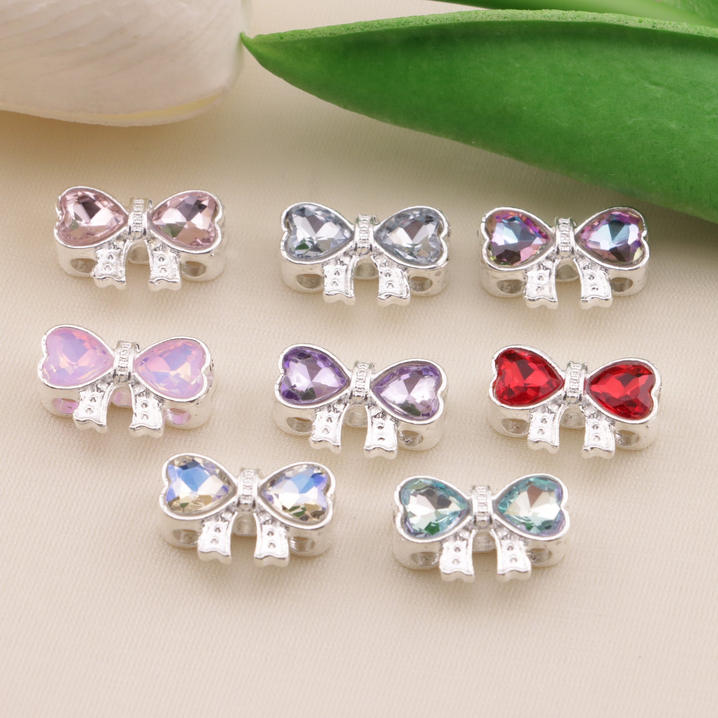 FS6553- 16×11Mm Double Heart Bows Metal 4 Hole Beads Double Love Heart Bowknot Metal Four-Way Beads