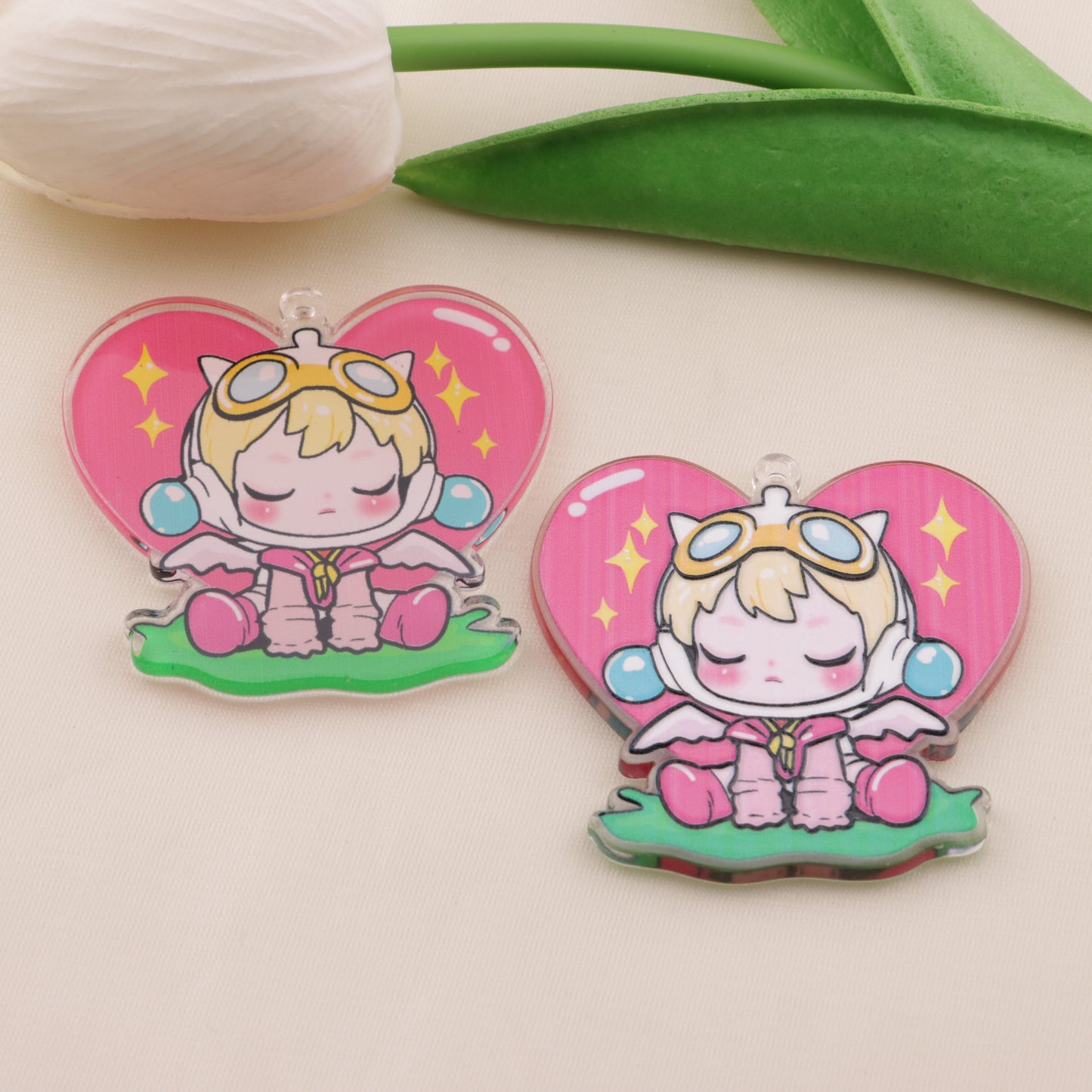 FS6556- Love Heart SP Hanging Hole Acrylic Charms Ai Xin SP Diao Kong Ya Ke Li Pian