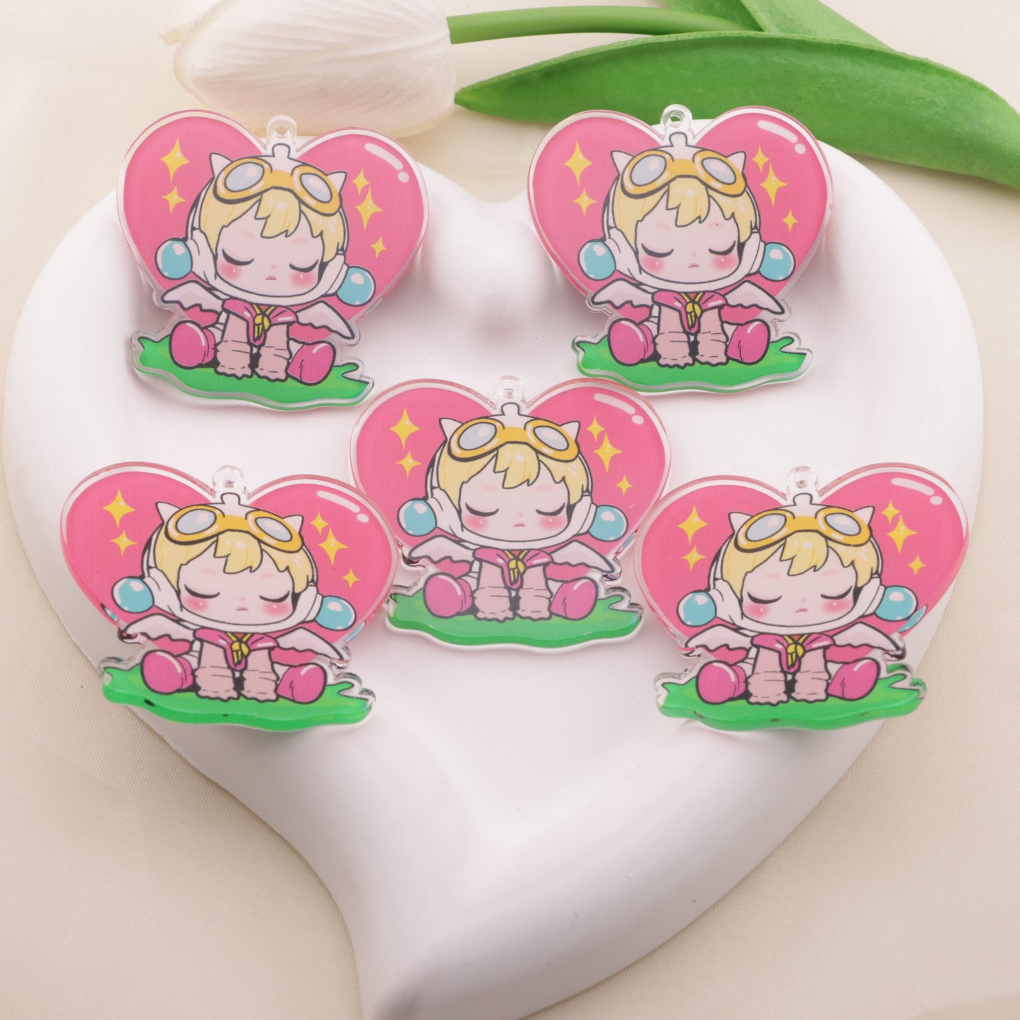 FS6556- Love Heart SP Hanging Hole Acrylic Charms Ai Xin SP Diao Kong Ya Ke Li Pian