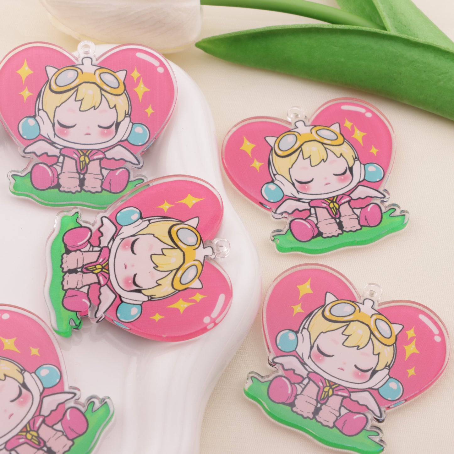 FS6556- Love Heart SP Hanging Hole Acrylic Charms Ai Xin SP Diao Kong Ya Ke Li Pian
