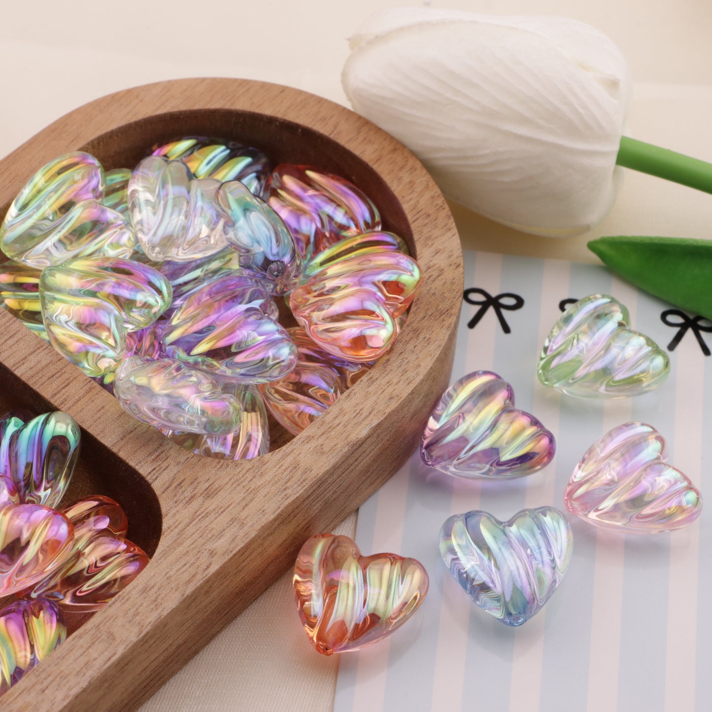 FS6560- 20*19mm Wavy Love Heart Beads Bo Lang Xian Ai Xin Zhu Fit For Pen Guo Bi