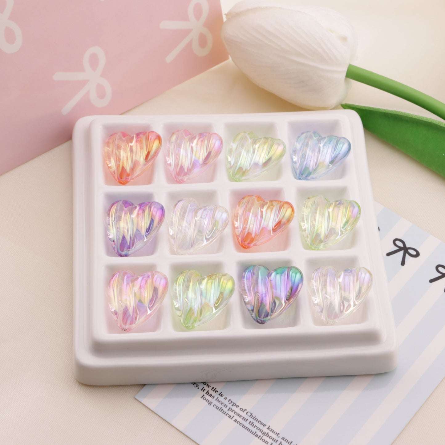 FS6560- 20*19mm Wavy Love Heart Beads Bo Lang Xian Ai Xin Zhu Fit For Pen Guo Bi