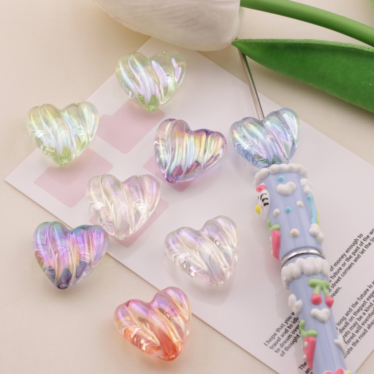 FS6560- 20*19mm Wavy Love Heart Beads Bo Lang Xian Ai Xin Zhu Fit For Pen Guo Bi