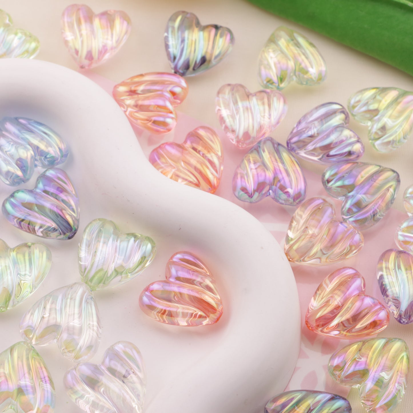 FS6560- 20*19mm Wavy Love Heart Beads Bo Lang Xian Ai Xin Zhu Fit For Pen Guo Bi