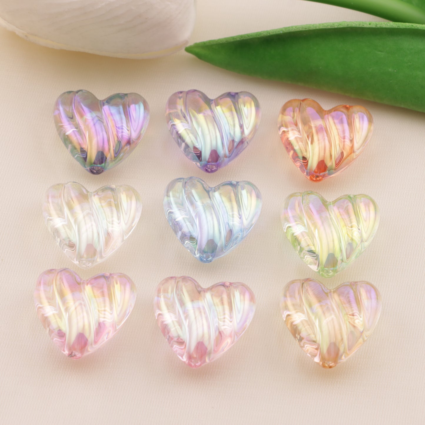 FS6560- 20*19mm Wavy Love Heart Beads Bo Lang Xian Ai Xin Zhu Fit For Pen Guo Bi