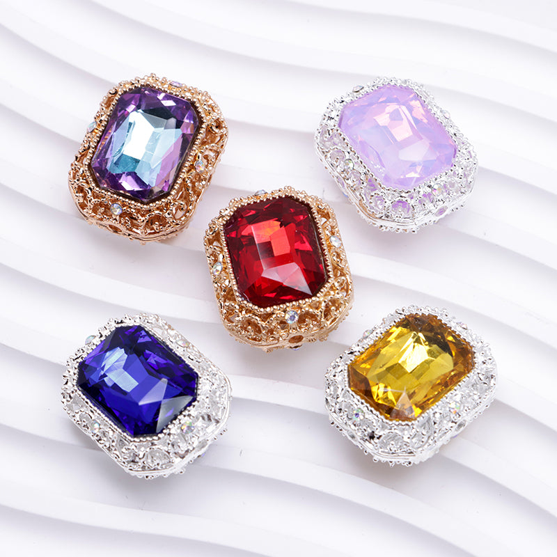 FS4849- Approximately 21×17mm Double-Sided Zirconium Diamond Alloy Beads Four-Way Pen-Passing