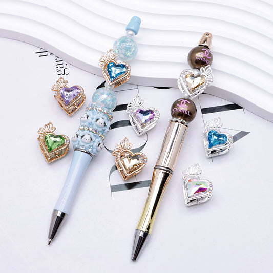 FS4857- Approximately 2.4×2×1.4 Cm Heart - Shaped Crystal Diamond Alloy Beads Four - Way Connector That Can Pass A Pen