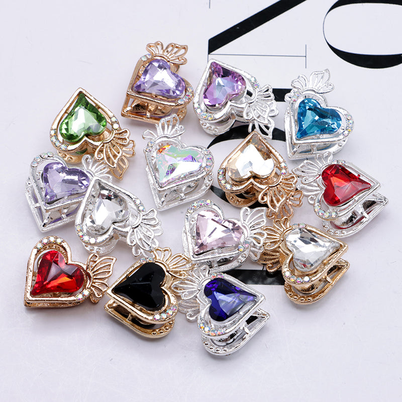 FS4857- Approximately 2.4×2×1.4 Cm Heart - Shaped Crystal Diamond Alloy Beads Four - Way Connector That Can Pass A Pen