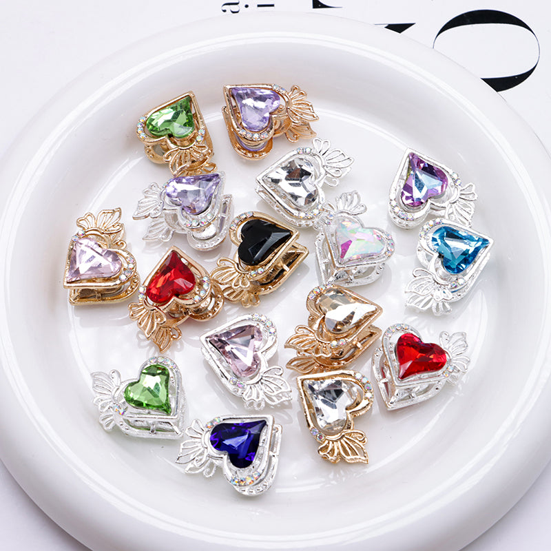 FS4857- Approximately 2.4×2×1.4 Cm Heart - Shaped Crystal Diamond Alloy Beads Four - Way Connector That Can Pass A Pen
