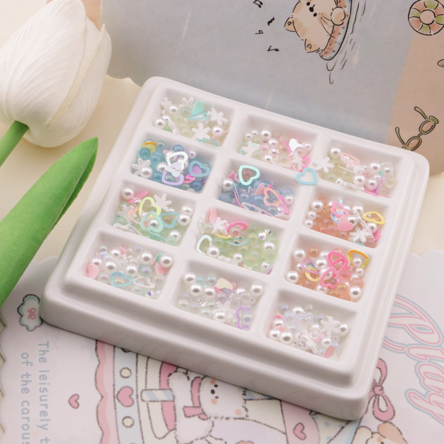 FS6570- 2-5mm Mixed Refills Pearl + Rhinestone + Glass Bead + Heart Flash + Love Sequins